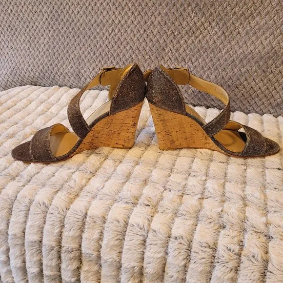 Stuart Weitzman Wedges Lineone Pyrite Nocturne 8.5 women comfortable sparkle EUC