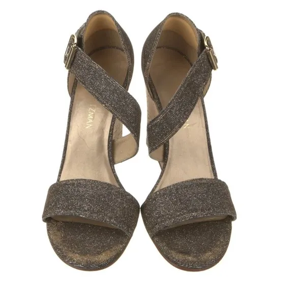 Stuart Weitzman Wedges Lineone Pyrite Nocturne 8.5 women comfortable sparkle EUC