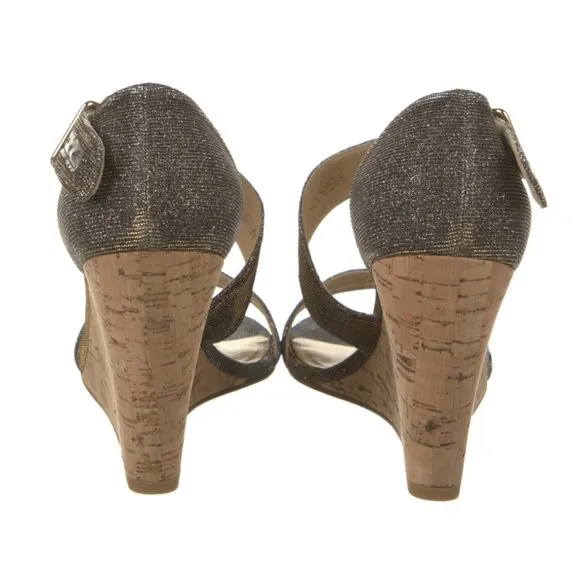 Stuart Weitzman Wedges Lineone Pyrite Nocturne 8.5 women comfortable sparkle EUC