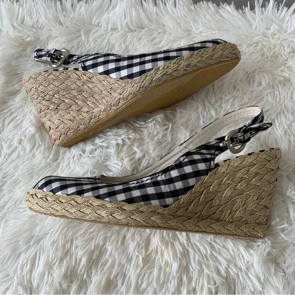 Stuart Weitzman Wedges Sandals 8,5 Plaid Pattern Fabric‎