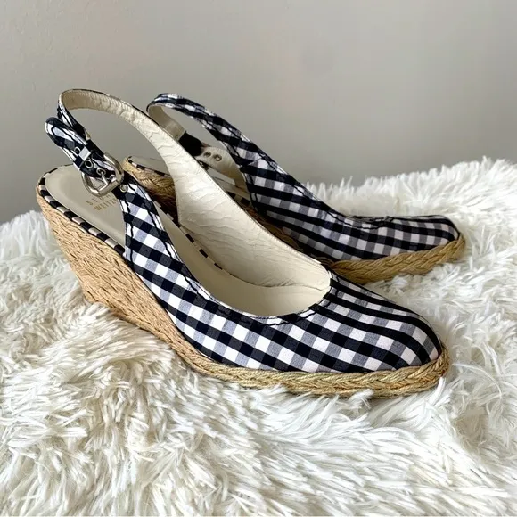 Stuart Weitzman Wedges Sandals 8,5 Plaid Pattern Fabric‎