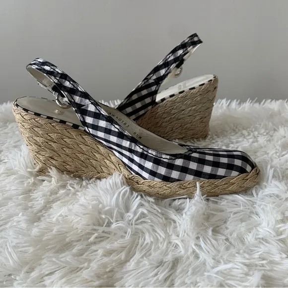 Stuart Weitzman Wedges Sandals 8,5 Plaid Pattern Fabric‎