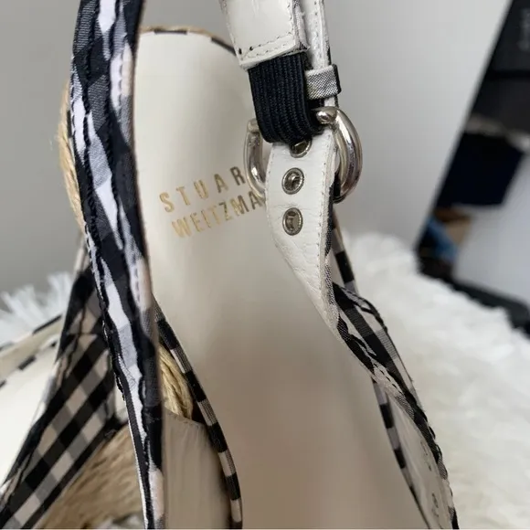 Stuart Weitzman Wedges Sandals 8,5 Plaid Pattern Fabric‎