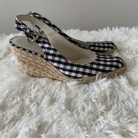 Stuart Weitzman Wedges Sandals 8,5 Plaid Pattern Fabric‎