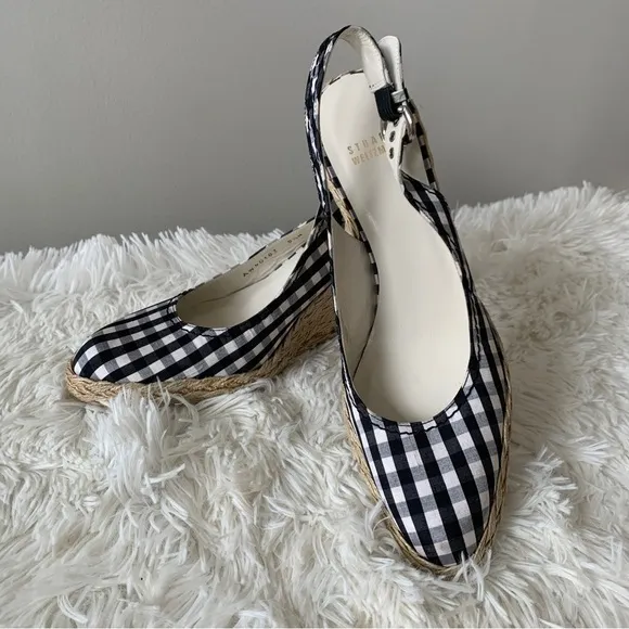 Stuart Weitzman Wedges Sandals 8,5 Plaid Pattern Fabric‎