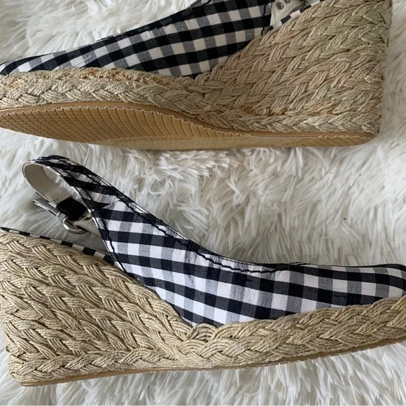 Stuart Weitzman Wedges Sandals 8,5 Plaid Pattern Fabric‎