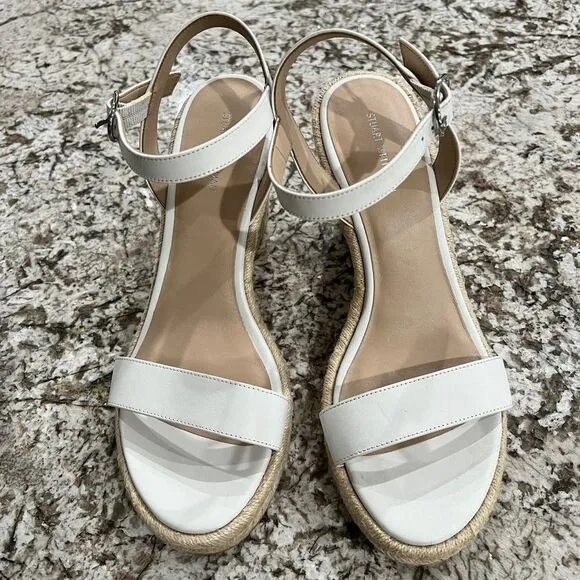 Stuart Weitzman Teddi Wedge Espadrille Sandal Size 10 White