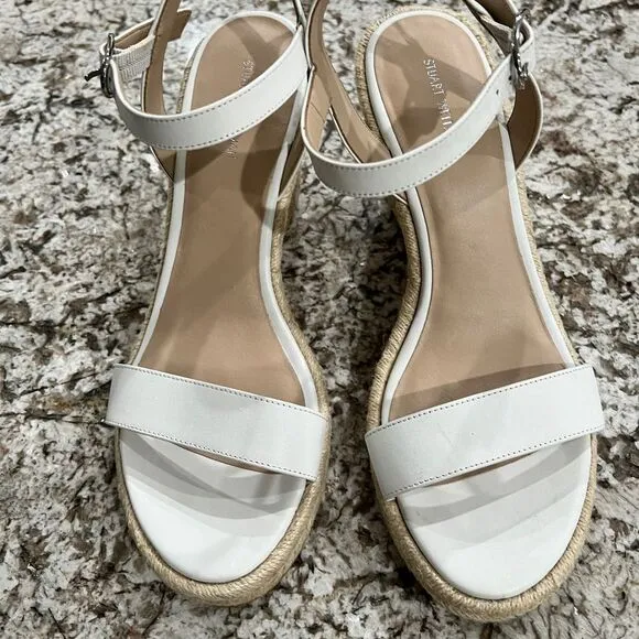 Stuart Weitzman Teddi Wedge Espadrille Sandal Size 10 White