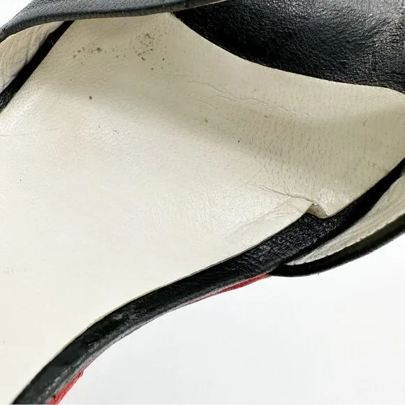 Stuart Weizmann Black Red and White Wide Strap Platform Sandals with Ankle Strap