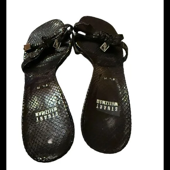 Stuart Weitzman Black Water Snake Women Sandal Size 9.5M