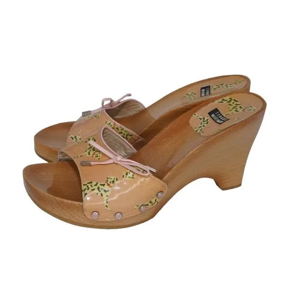 Stuart Weitzman Dalmation Dog Wooden Platform Wedge Sandals, Size 7