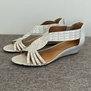 Style &amp; Co Silver Embellished Strappy Wedge Sandals 8 Ginifur Sparkly Dressy