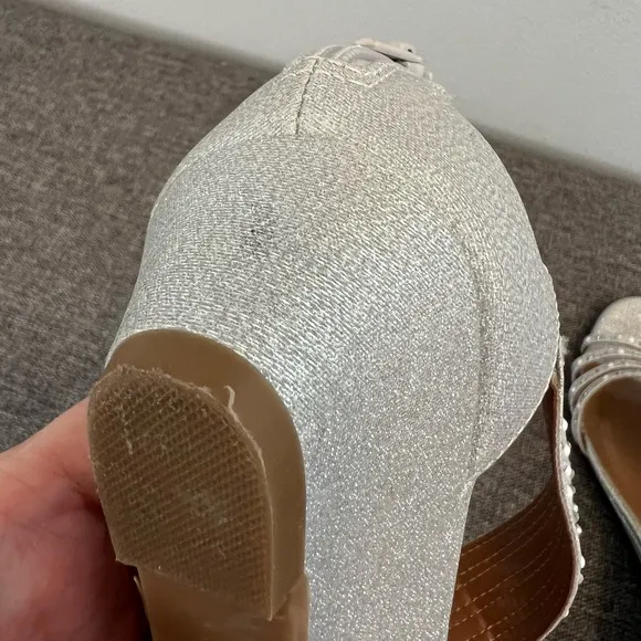 Style &amp; Co Silver Embellished Strappy Wedge Sandals 8 Ginifur Sparkly Dressy