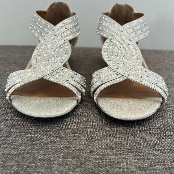 Style &amp; Co Silver Embellished Strappy Wedge Sandals 8 Ginifur Sparkly Dressy