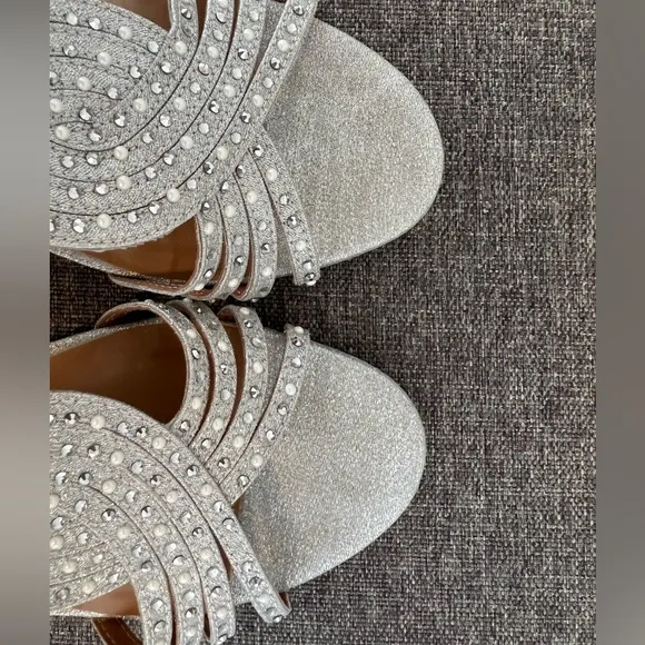 Style &amp; Co Silver Embellished Strappy Wedge Sandals 8 Ginifur Sparkly Dressy