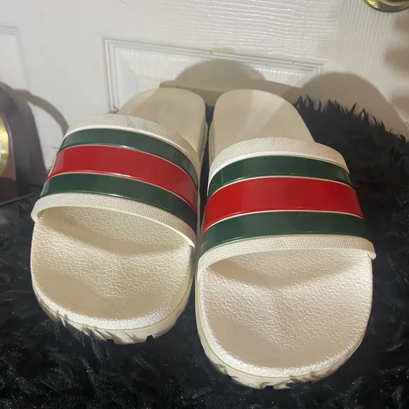 Stylish Red and Green Slide Sandals