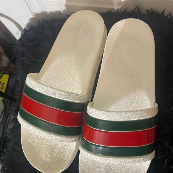 Stylish Red and Green Slide Sandals