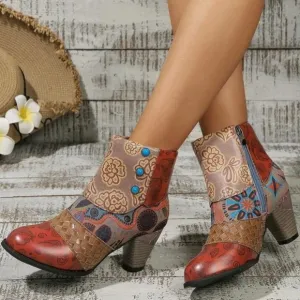 Stylish Trendy Chic Multicolor Floral Ankle Boots For Women