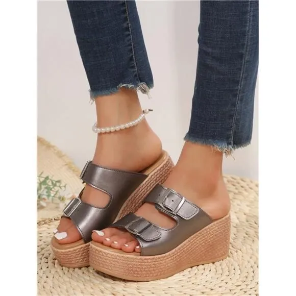 Summer Chestnut Colored Women\ Fashion Wedge Thick Bottom Sandals With Platform