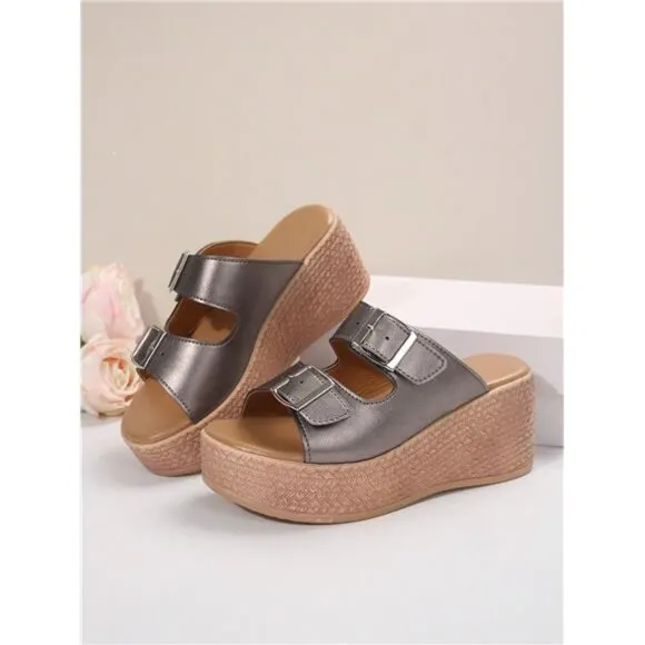 Summer Chestnut Colored Women\ Fashion Wedge Thick Bottom Sandals With Platform
