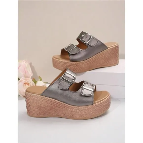 Summer Chestnut Colored Women\ Fashion Wedge Thick Bottom Sandals With Platform