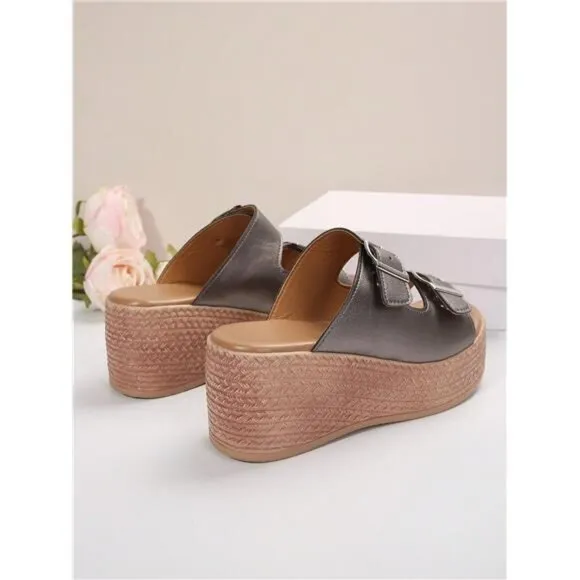 Summer Chestnut Colored Women\ Fashion Wedge Thick Bottom Sandals With Platform