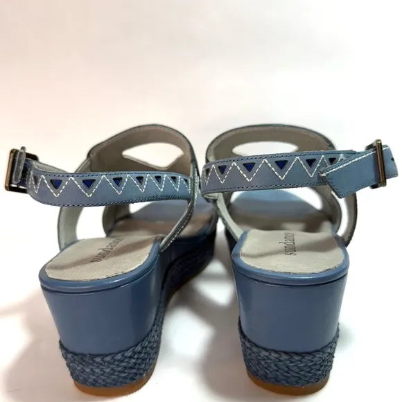 Sundance Mam Zelle Blue Leather Sling Back Platform Sandals 8-8.5
