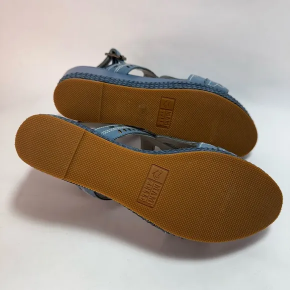 Sundance Mam Zelle Blue Leather Sling Back Platform Sandals 8-8.5