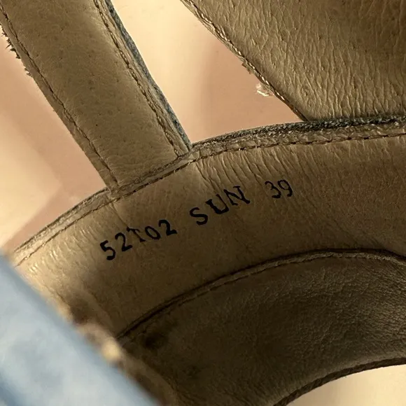 Sundance Mam Zelle Blue Leather Sling Back Platform Sandals 8-8.5