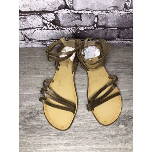 Sundance Olive Green Leather Back Zip Strappy Flats Sandals Women 41EU/10.5M US