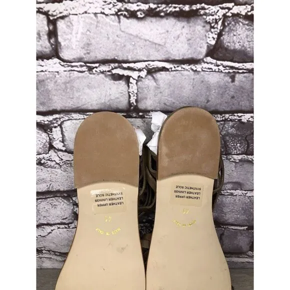 Sundance Olive Green Leather Back Zip Strappy Flats Sandals Women 41EU/10.5M US