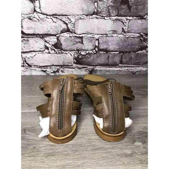 Sundance Olive Green Leather Back Zip Strappy Flats Sandals Women 41EU/10.5M US