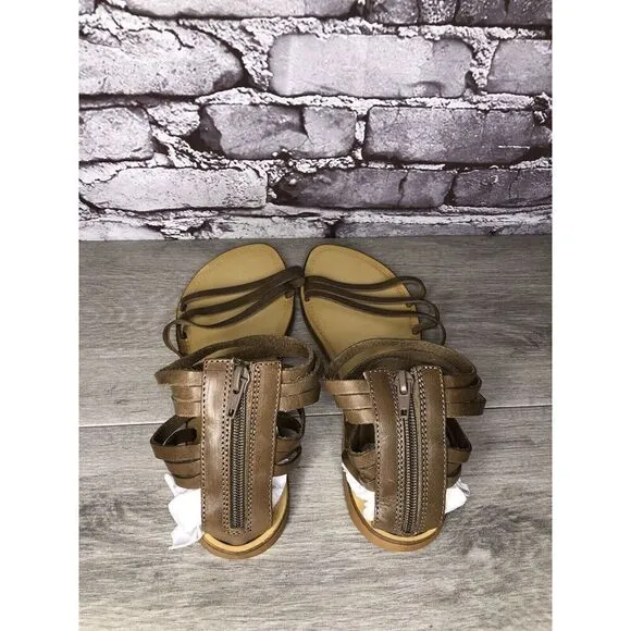 Sundance Olive Green Leather Back Zip Strappy Flats Sandals Women 41EU/10.5M US