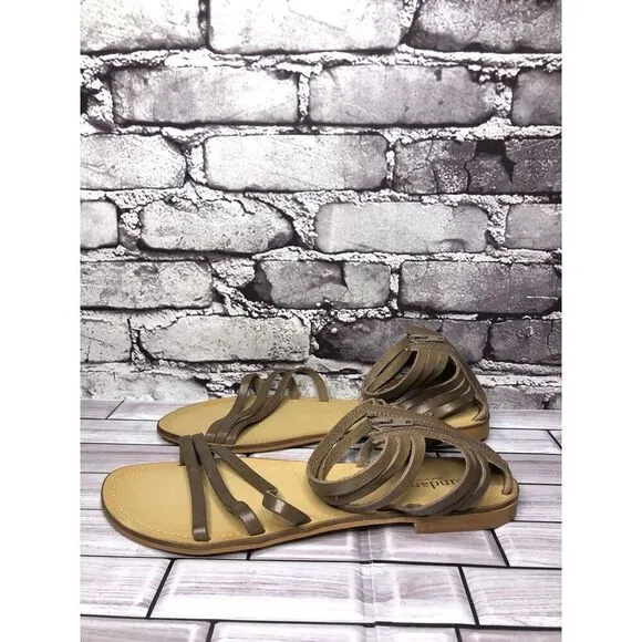 Sundance Olive Green Leather Back Zip Strappy Flats Sandals Women 41EU/10.5M US