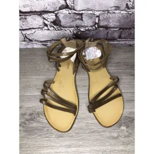 Sundance Olive Green Leather Back Zip Strappy Flats Sandals Women 41EU/10.5M US