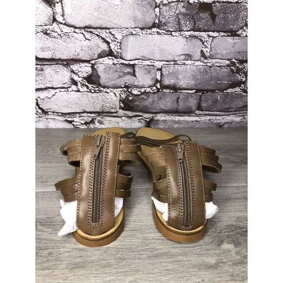 Sundance Olive Green Leather Back Zip Strappy Flats Sandals Women 41EU/10.5M US