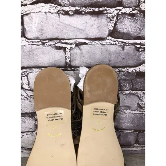 Sundance Olive Green Leather Back Zip Strappy Flats Sandals Women 41EU/10.5M US