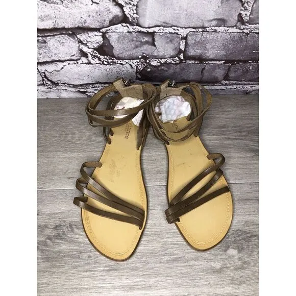 Sundance Olive Green Leather Back Zip Strappy Flats Sandals Women 41EU/10.5M US