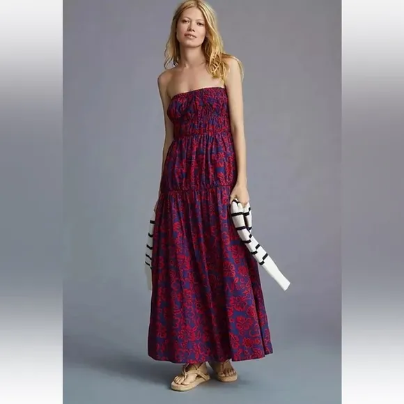 Sundry Anthropologie| 100% Cotton Aloha Floral Strapless Maxi Dress |