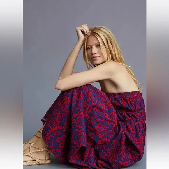 Sundry Anthropologie| 100% Cotton Aloha Floral Strapless Maxi Dress |