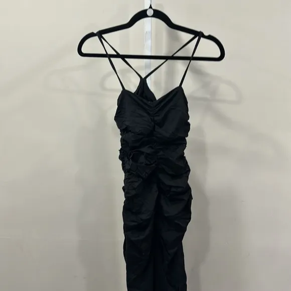 SUSANA MONACO Ruched Slit Front Maxi Dress In Black