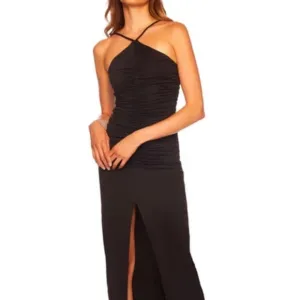 SUSANA MONACO Ruched Slit Front Maxi Dress In Black