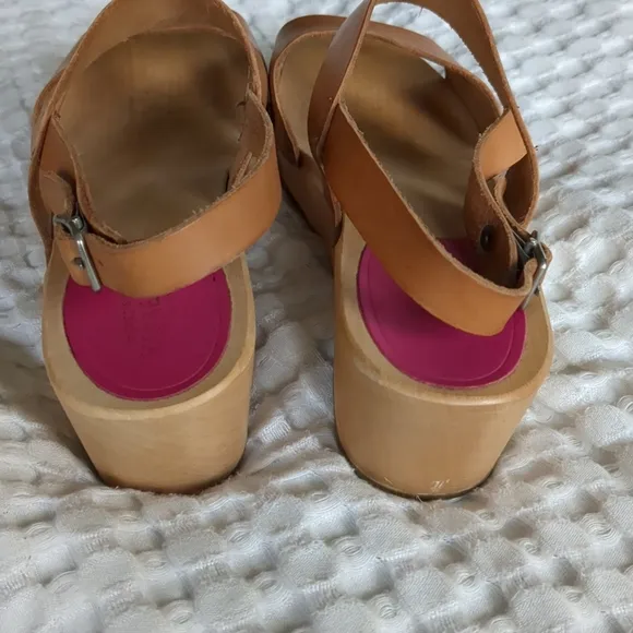 Swedish Hasbeens Helena Slingback Wooden Sandals Tan Size 7 US 37 EU