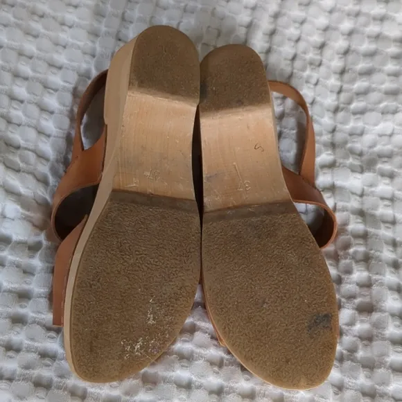 Swedish Hasbeens Helena Slingback Wooden Sandals Tan Size 7 US 37 EU