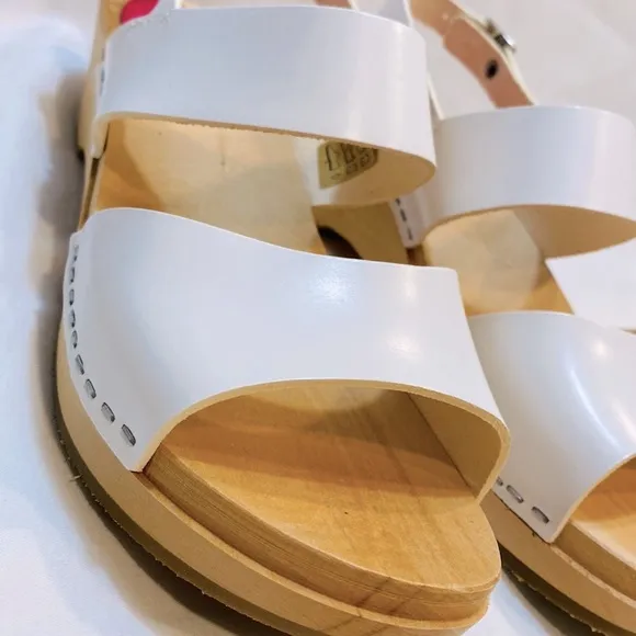 SWEDISH HASBEENS White Helena Leather Clog Sandal