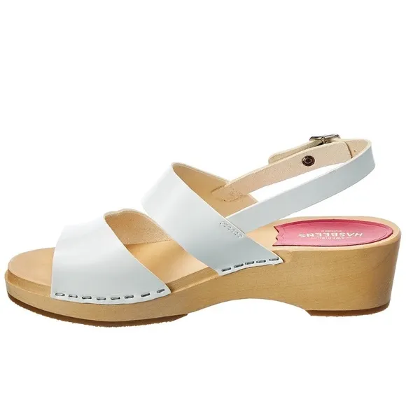 SWEDISH HASBEENS White Helena Leather Clog Sandal