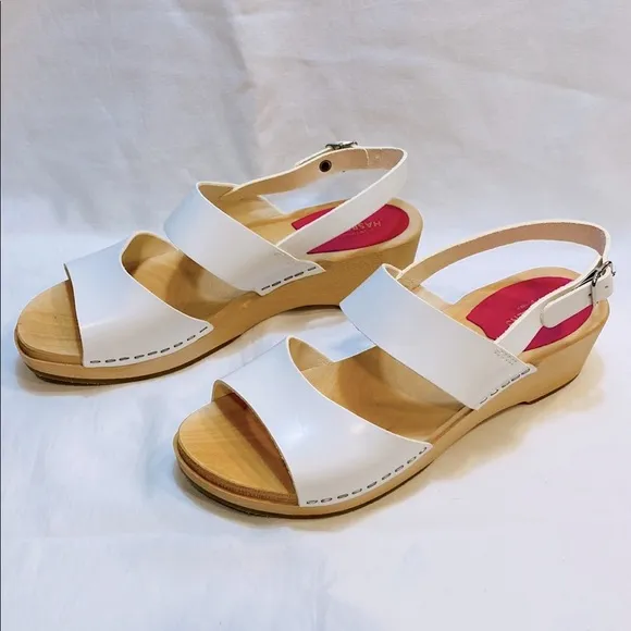 SWEDISH HASBEENS White Helena Leather Clog Sandal