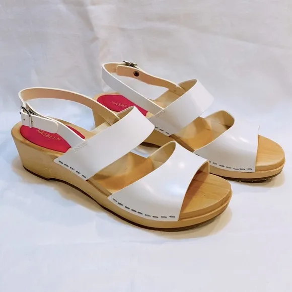 SWEDISH HASBEENS White Helena Leather Clog Sandal
