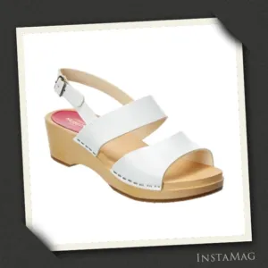 SWEDISH HASBEENS White Helena Leather Clog Sandal