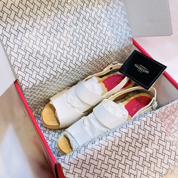 SWEDISH HASBEENS White Helena Leather Clog Sandal
